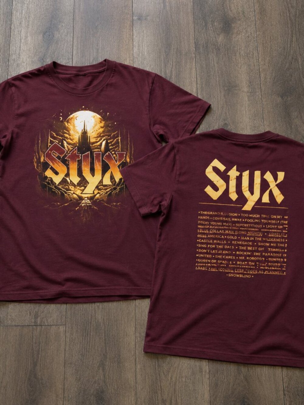 Styx The Windy Cities Tour 2026 Gold Logo Double Sided Concert T-Shirt
